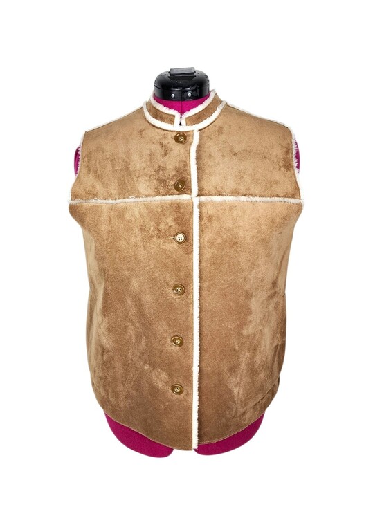 Valerie Stevens Jackets & Blazers - Valerie Stevens Light Brown Faux Suede Cream Faux Shearling Vest Size L Petite